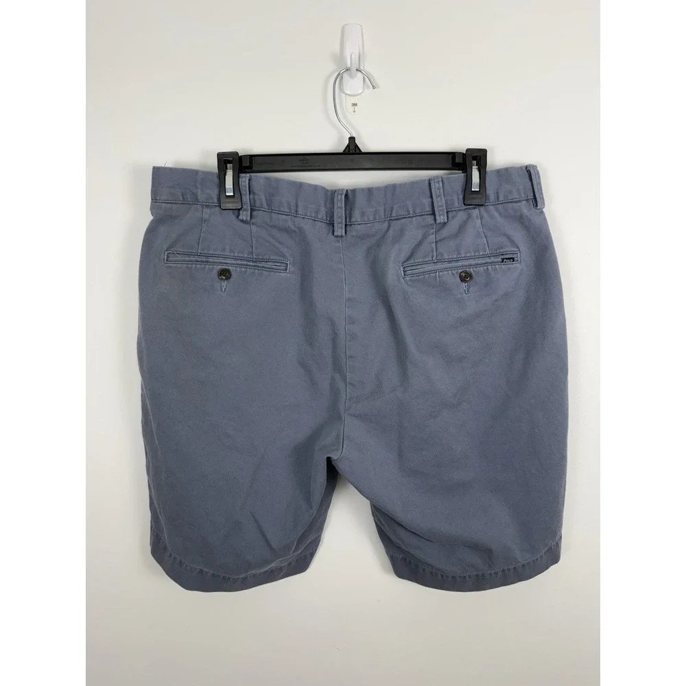 Polo Ralph Lauren Cotton Chino flat Front Washed Navy Blue Classic Fit Shorts 36